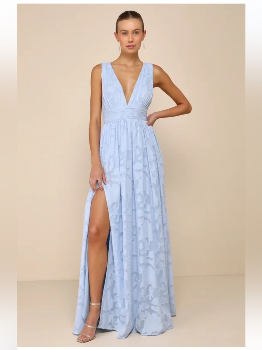 Sweet Sophistication Light Blue Burnout Floral Maxi Dress(M)